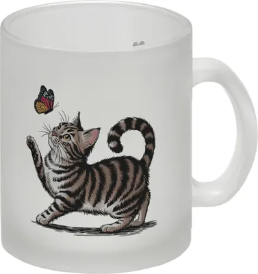 Produktbild von Katze mit Schmetterling Glas Tasse für Tierliebhaber