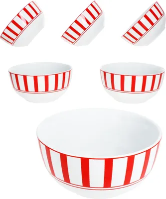 Image de Split rouge rayé 6x bol à céréales Ø14cm 400ml porcelaine 6 pers bol à dessert rayé