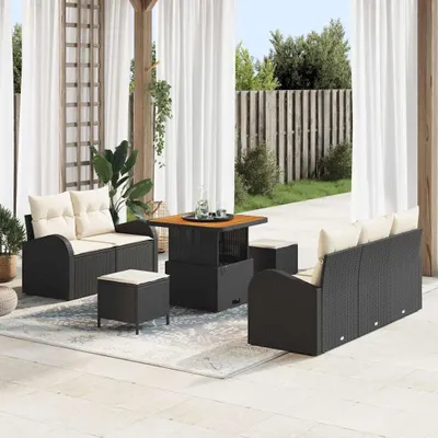 Image de Maison Exclusive - Salon de jardin avec coussins 8 pièces Noir Poly-rotin