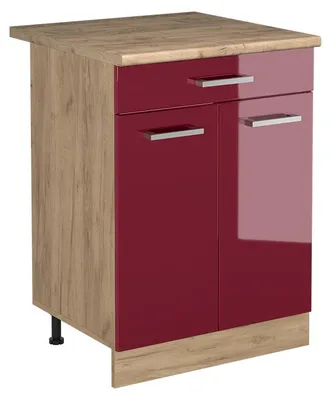 Zdjęcie produktu dla Szafki kuchenne Vicco R-Line Czerwony połysk/Dąb goldkraft 60 cm z szufladą blat roboczy Dąb Goldkraft, Model 61203
