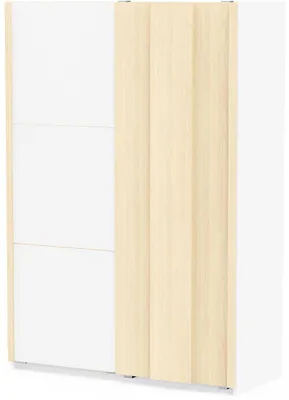 Zdjęcie produktu dla Szafa z 2 drzwiami przesuwnymi, wykończenie w kolorze białym i dębowym, szerokość 140,1 cm - HEVA