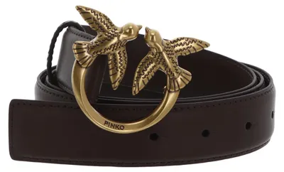 Produktbild von PINKO Leder Gürtel Love Berry H3 Belt W100 Chestnut Brown - Antique Gold dunkelbraun