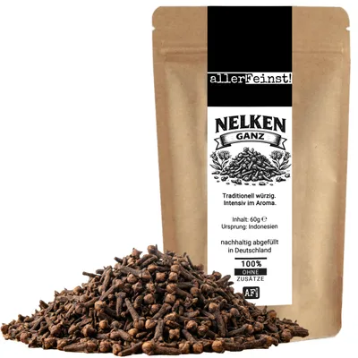 Produktbild von Ganze Gewürznelken | intensives Nelken Aroma für Rotkohl, Wild, Glühwein, Chai, Gebäck, und Marinaden - aromatisches Gewürz für süße und herzhafte Rezepte - 60g