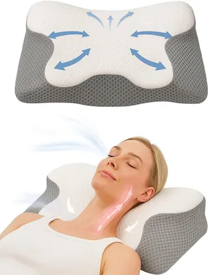 Produktbild von Orthopädisches Nackenkissen aus Memory Foam für Rücken- und Seitenschläfer, ergonomisches Kopfkissen gegen Nackenschmerzen, atmungsaktiv und