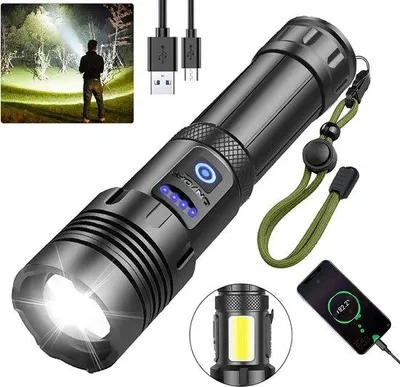Produktbild von Taschenlampe – LED, wiederaufladbar – Militärtaschenlampe – 100.000 Lumen – mit 7 Modi – COB-Seitenlicht – wasserdicht – für Notfälle, Camping, den Hausgebrauch