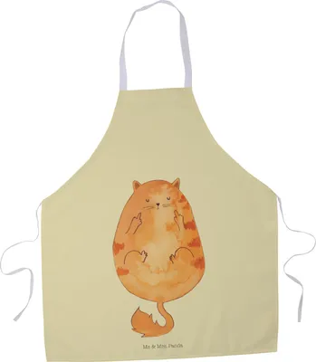 Produktbild von Mr. & Mrs. Panda Schürze Katze Frühaufsteher - Gelb Pastell - Geschenk, Grillmeister-Schürze, Kater, Küchenzubehör, Kaffee, Lustig, Katzen, Küchenschürze, Kochschürze