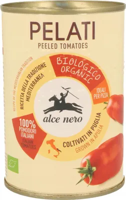 Produktbild von Alce Nero Geschälte Tomaten "pelati" 400 g, Tomate, 400 g, 22 kcal, 89 kJ, 0,4 g, 2,7 g
