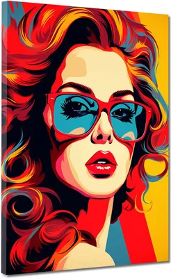 Produktbild von Pop Art Frau mit Sonnenbrille Leinwandbild Wandbild Kunstdruck XL Wanddeko: 60x80x4cm