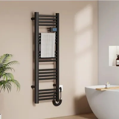 Zdjęcie produktu dla EMKE Grzejnik łazienkowy elektryczny 1200x400 mm, 450W czarny, timer dotykowy i programator tygodniowy, suszarka do ręczników