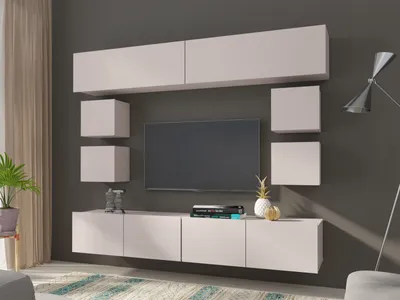 Produktbild von Wohnwand CALABRINI-16 Wohnzimmer-Set Hängewohnwand Schrankwand Schrank TV-Schrank Moderne Anbauwand (Kaschmir)