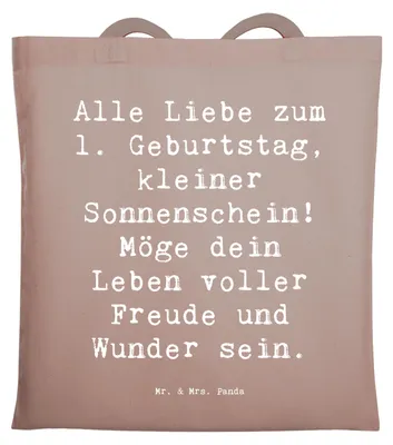 Produktbild von Mr. & Mrs. Panda Einkaufstasche Spruch 1. Geburtstag Sonnenschein - Braun Pastell - Geschenk, Kindergeburtstag, Alles gut zum, dokumententasche, Happy Birthday, Tote Bag