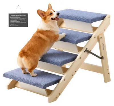 Productafbeelding van VEVOR Honden trap, 630x470x490 mm, 4 treden, inklapbare houten trap, geschikt voor kleine, middelgrote en grote honden, oudere dieren en puppy's tot 68 kg. Hondenleertrap voor bedden, banken en auto's
