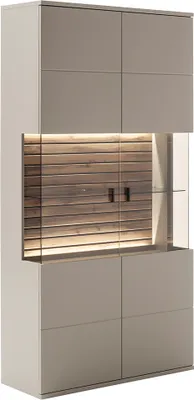 Produktbild von Vitrinenschrank in grau mit Eiche inkl. Beleuchtung LIEZEN-05