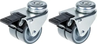 Produktbild von 50 mm (2") Doppelrollen, graue Gummi-Lenkrollen mit Bremse, Tragkraft 140 kg, 2er-Set