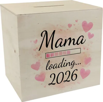 Produktbild von Rosa Herzen Mama Spardose aus Holz - Mama loading... 2026