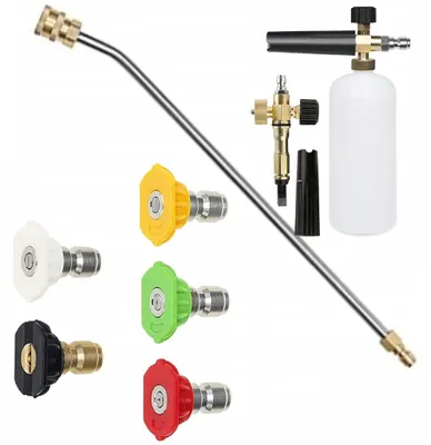 Productafbeelding van Spuitmond Set – 5 Spuitmondjes Snelkoppeling | Hogedruklans 1/4'' 34cm 30° Schuimpistool 1000ml | 250 Bar 60°C