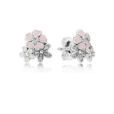 Immagine prodotto di Orecchini Pandora, collezione Poetic Blooms, argento, rosa e bianco, modello 290686ENMX