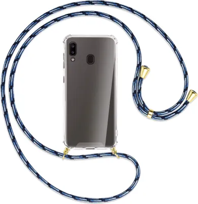 Produktbild von Handykette Backcover-Schutzhülle mit Band (Metall goldfarben) für Samsung Galaxy A20e - Blautöne