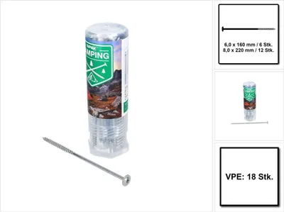 Zdjęcie produktu dla SPAX kompletny zestaw śrub do namiotów kempingowych, uniwersalne kołki 18 sztuk w 2 długościach, 2 końcówki, 18 plastikowych podkładek do mocowania namiotów