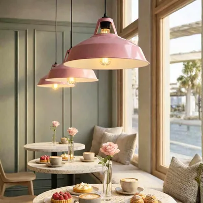 Produktbild von Opviq, Elegante Pendelleuchte aus Metall, Ø31 cm, Höhe: 100 cm, Kabel: 90 cm, E27 Fassung, max. 40 W, IP20, Pink, Industrie-Design, ideal für moderne Wohnräume.