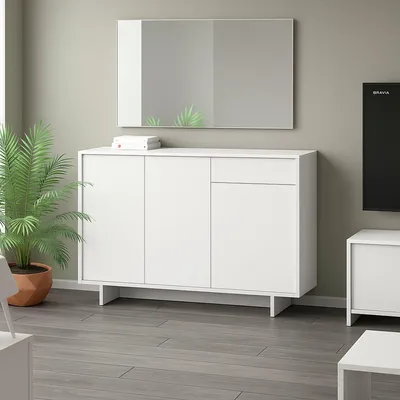 Produktbild von Sideboard Dbakayok, Wohnzimmer-Sideboard, Wohnzimmer-Buffet mit 3 Türen und 1 Schublade, 100 %  Italy, 134 x 35 x 87 cm, Weiß