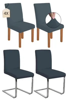 Produktbild von Stretch Stuhlhussen Schwingstuhl Grau-Blau 4er Set Waschbar