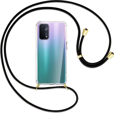 Produktbild von Handykette Backcover-Schutzhülle mit Band (Metall goldfarben) für Oppo A54 5G / A74 5G (CPH2197) - schwarz