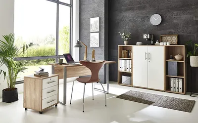 Produktbild von BMG Möbel Büromöbel-Set, Office Edition Mini Set 2, Eiche Sonoma / weiß matt