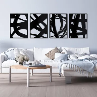 Metall-Wandkunst, abstrakt, schwarz, 3-teilig, 43x30x30 cm