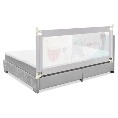 Image de COSTWAY 175cm Tissu Oxford Barrière de lit bébé avec fermeture éclair, réglable en hauteur pour lit bébé, Barrière de lit de sécurité, Gris