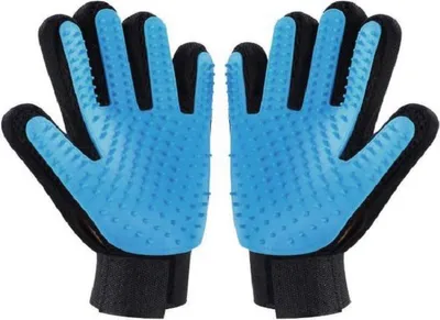 Image de Gants de soin pour animaux – Brosse pour chats/chiens – 1 taille – 1 paire – Noir/Bleu