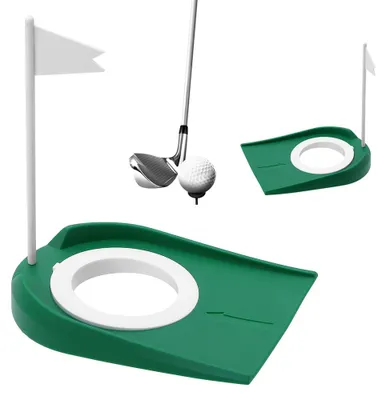 Image de Accessoires d'entraînement au putting en plastique pour intérieur et extérieur, avec trou réglable et drapeau blanc