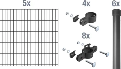 Produktbild von Alberts Einstab-Gittermatten-Set Garden Typ 8/6/4 anthrazit Breite: 2000 mm Höhe: 1000 mm Zaunlänge: 10 m