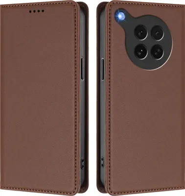 Image de Etui en cuir pour Oppo Find X8s, étui magnétique en cuirPolyuréthaneavec support Marron