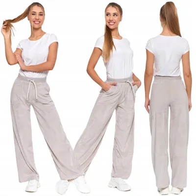 Immagine prodotto di Pantaloni Da Donna A Gamba Larga In Velour, Tasche Alte In Moraj Xxl