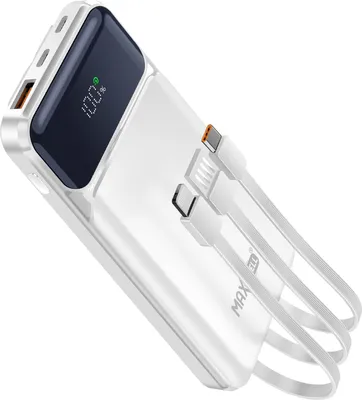 Produktbild von Max excell, Powerbank 10000 mAh USB QC 3.0 & USB-C PD mit Kabel, Weiß