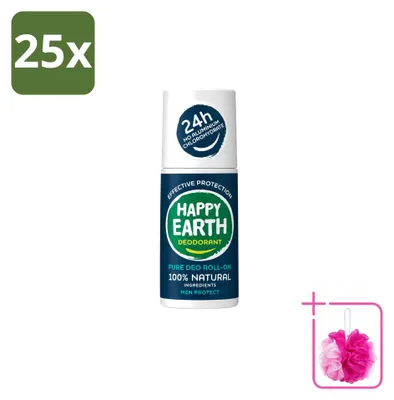 Obrázok produktu pre 25 kusov deodorantu v roll-one pre mužov "Happy Earth Protect" - 100% prírodný - 75 ml - výhodný balík