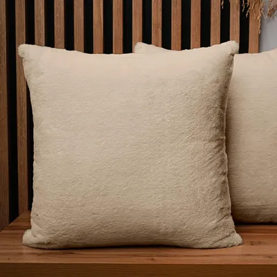 Produktbild von MG Design 2er Set Kissenbezüge 55 x 55 cm in Beige - mit Reißverschluss, langfloriges Kunstfell, extra weich & Cosy, pflegeleicht