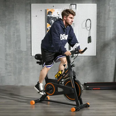 Zdjęcie produktu dla Rower stacjonarny fitness, wytrzymałość do 120 kg, koło zamachowe o wadze 8 kg, napęd paskowy, rower stacjonarny z wyświetlaczem LCD, czujnikami tętna, uchwytem na tablet i bidon, kolor czarny