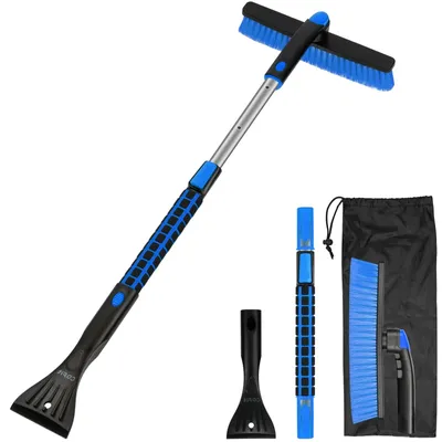 Image de Balai à neige voiture télescopique - Grattoir à glace - 72 à 92 cm - Bleu - Tête pivotante 360°