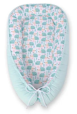 Produktbild von Baby Kokon, doppelseitig, Laufstall, Wickeltuch, Premium BOBONO - Mint Igel