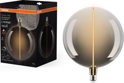 Immagine prodotto di OSRAM Vintage 1906 Big Globe è una lampada decorativa dimmerabile con tecnologia LED a filamento magnetico. Offre 4,8 W per 100 lm, attacco E27, vetro fumé, diametro 200 mm, resa cromatica CRI 80.