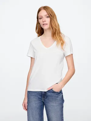 Produktbild von GAP T-Shirt Kurzarm V-Ausschnitt Gerader Schnitt Hüftlänge Baumwolljersey XL