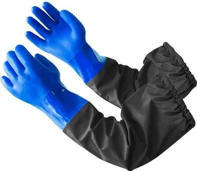 Immagine prodotto di Guanti impermeabili in PVC a manica lunga e con dita lunghe Guanti da pesca resistenti all'acqua, 68 cm