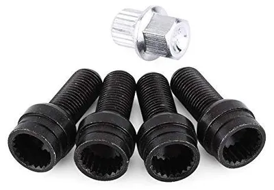 Zdjęcie produktu dla Zestaw 5 czarnych stalowych śrub do kół M14 x 1.5 mm z nakrętkami zabezpieczającymi