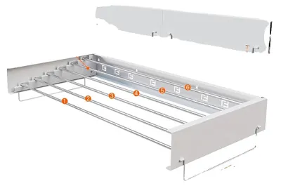 Zdjęcie produktu dla Wieszak na ubrania, montaż na ścianie, składany, 100 cm – 6 drążków
