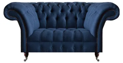 Produktbild von Eleganter Chesterfield Zweisitzer Blaues Textilsofa Wohnzimmer Couchen