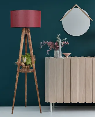 Produktbild von Opviq, Sehbalı- Sehbalı Tripod Yanık Lambader Silindir Hasır Bordo AbajurluLUN, Braun,Claret,Red, Stehlampen, Holzkörper