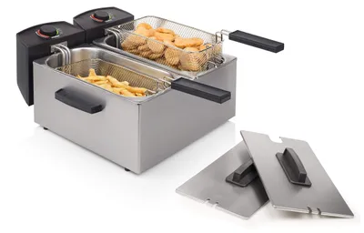 Produktbild von Princess 183123 Doppelfritteuse, Fritteuse, 6 l, 190 °C, Doppel, Schwarz, Edelstahl, Drehregler