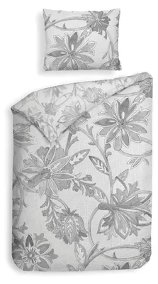 Productafbeelding van Heckettlane dekbedovertrek Neva – 155x220 cm + 1 kussensloop 80/80 cm – Katoensatijn – Hoogwaardige beddengoed met dessin – Zacht – Ademend en huidvriendelijk – Inclusief kussensloop van 80x80 cm – Grijs